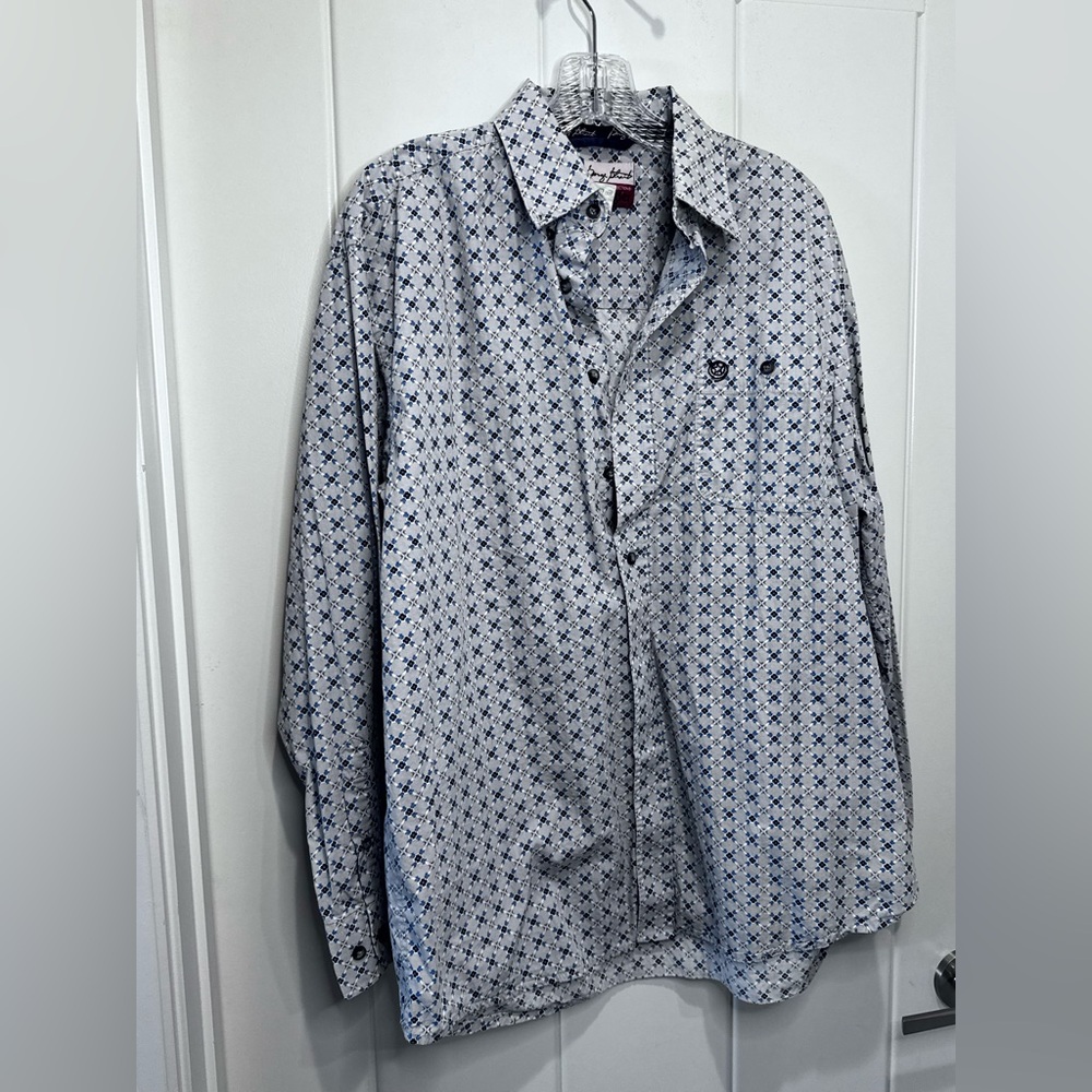 George straight Wrangler Men's White and Blue Geometric Shirt